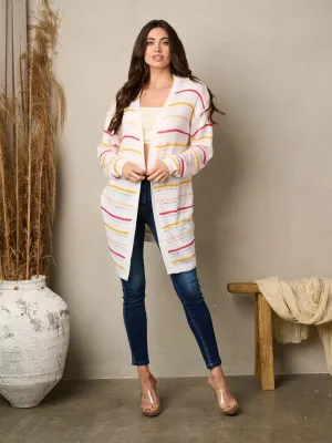 WOMEN'S LONG SLEEVE OPEN FRONT STRIPES CARDIGAN