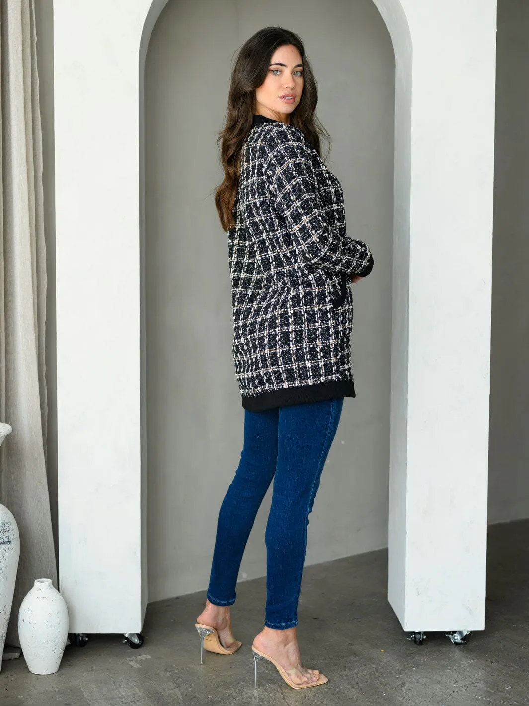 WOMEN'S LONG SLEEVE POCKETS COLORBLOCK CARDIGAN
