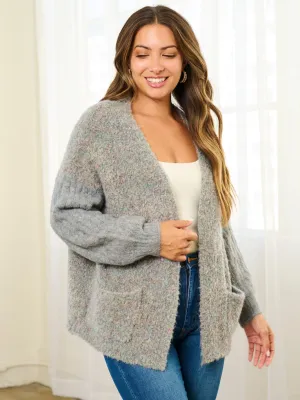 WOMEN'S LONG SLEEVE POCKETS COLORBLOCK OPEN FRONT CARDIGAN