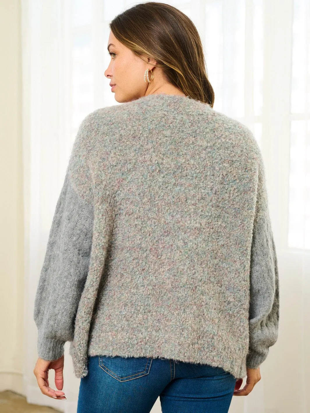 WOMEN'S LONG SLEEVE POCKETS COLORBLOCK OPEN FRONT CARDIGAN