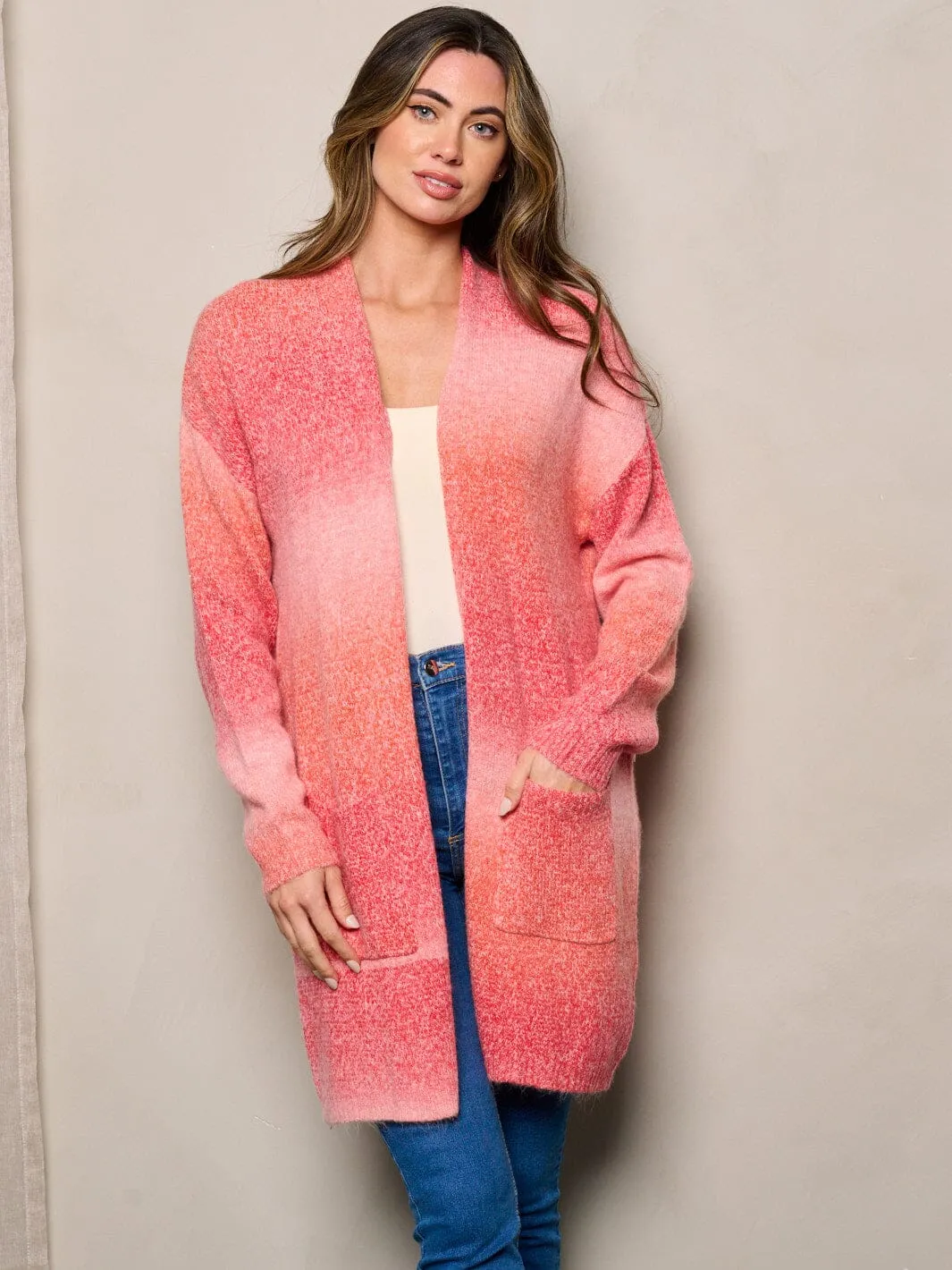 WOMEN'S LONG SLEEVE POCKETS OPEN FRONT TIE DYE CARDIGAN