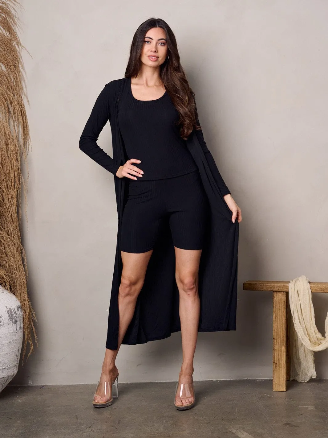 WOMEN'S LONG SLEEVE RIBBED CARDIGAN