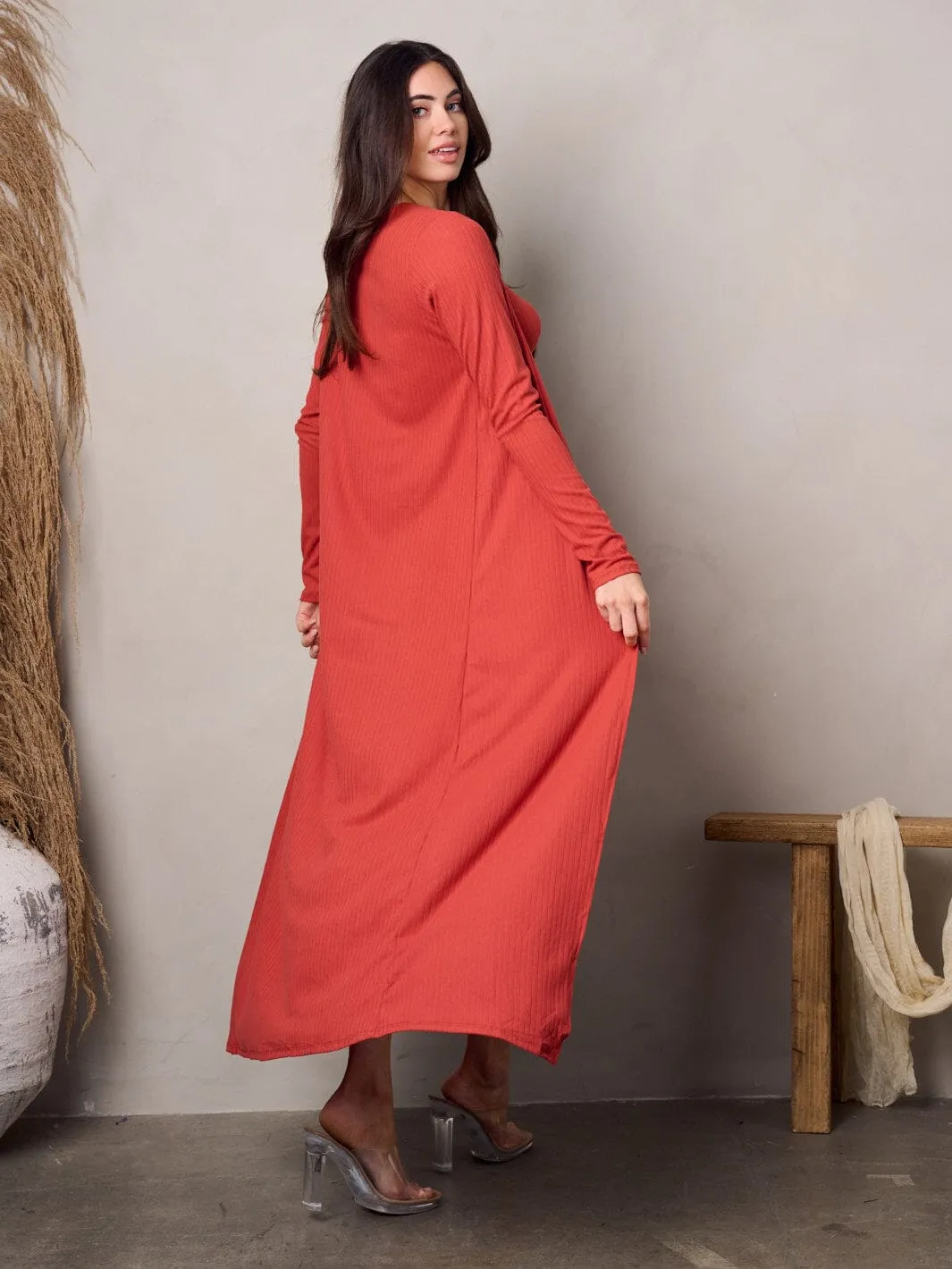 WOMEN'S LONG SLEEVE RIBBED CARDIGAN