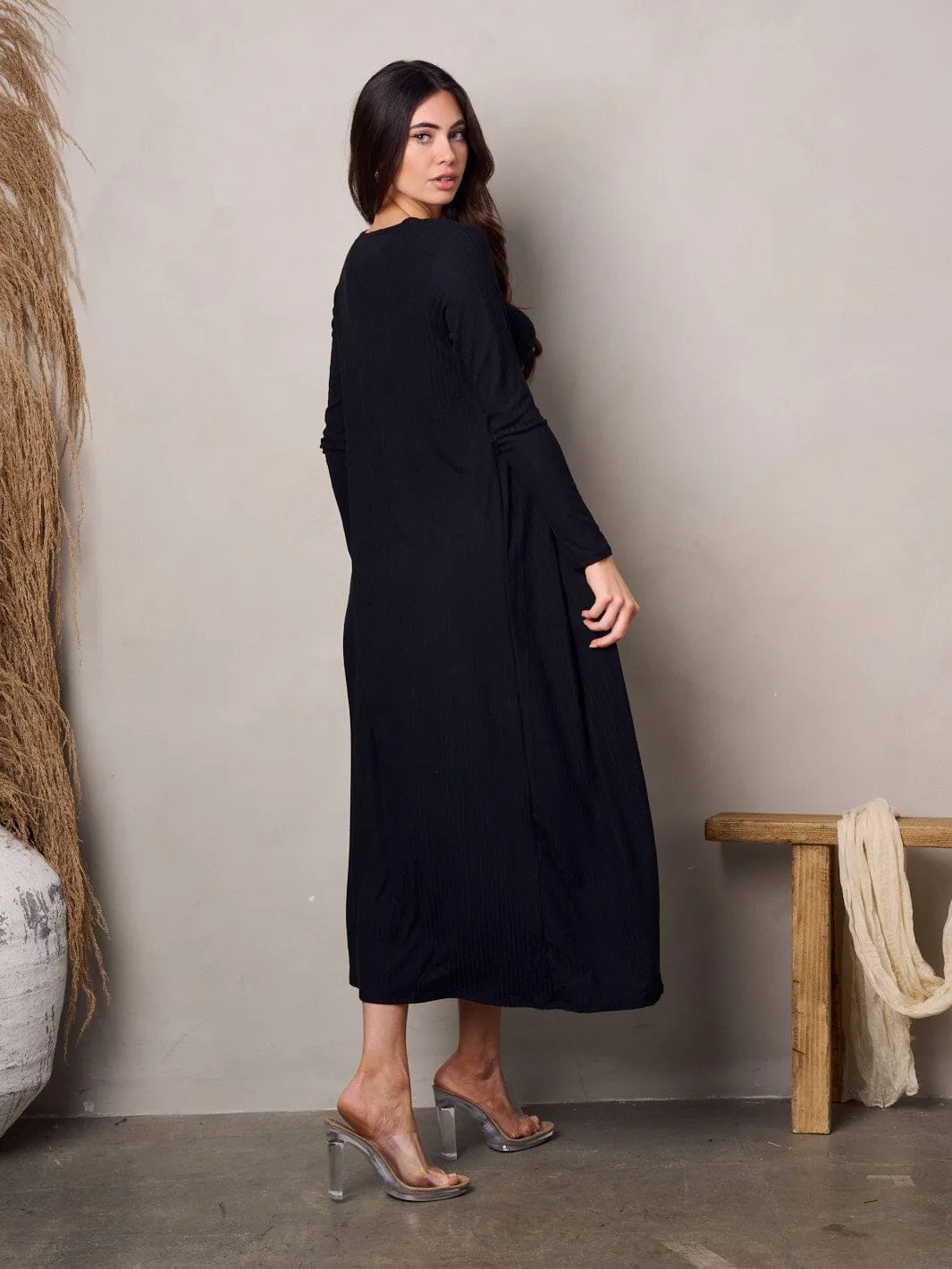 WOMEN'S LONG SLEEVE RIBBED CARDIGAN