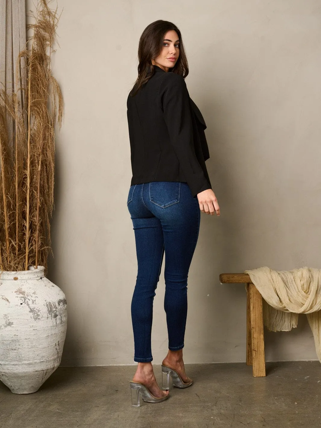 WOMEN'S LONG SLEEVE RUFFLE OPEN FRONT CARDIGAN