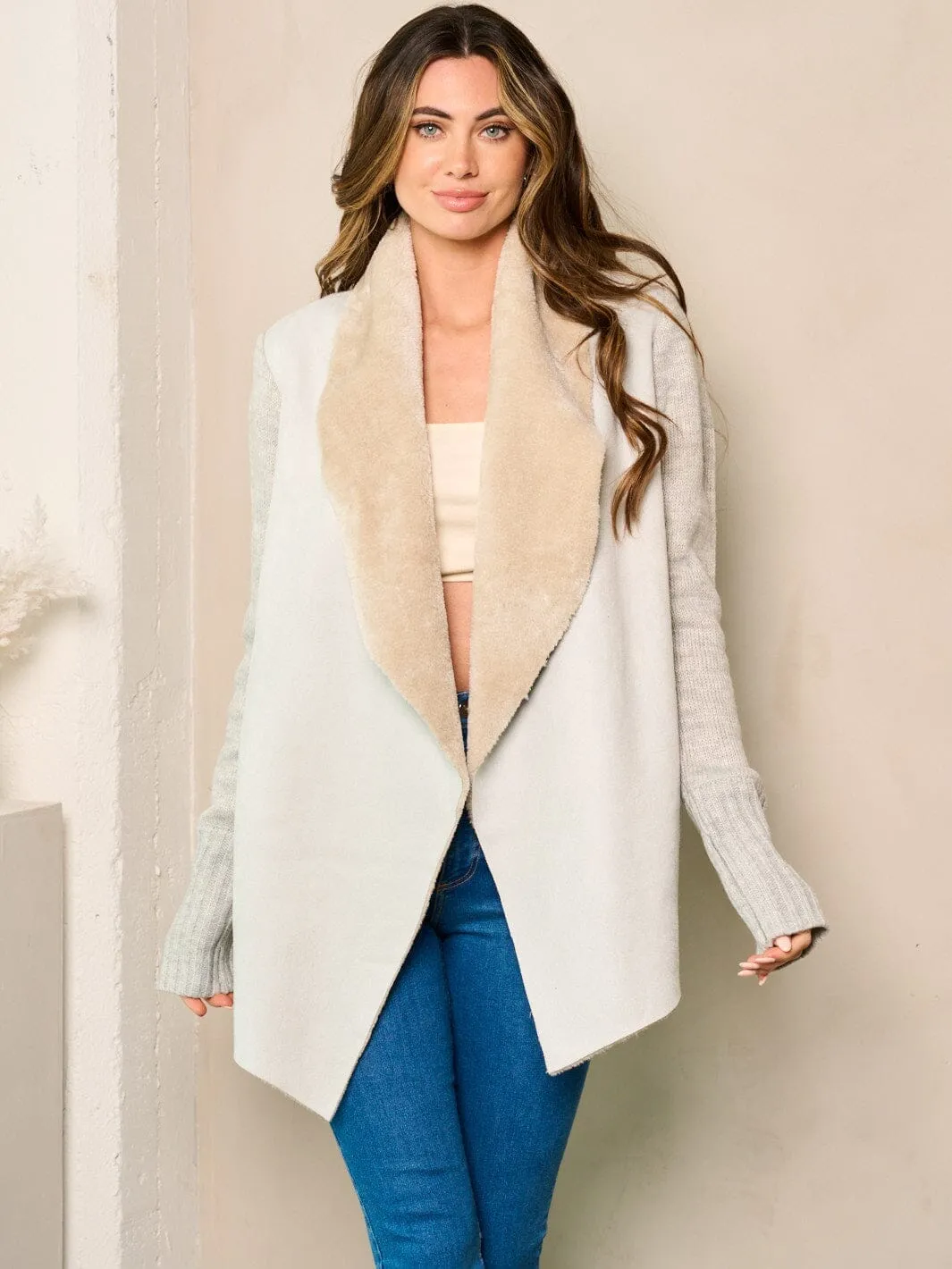 WOMEN'S LONG SLEEVE SHERPA OPEN FRONT CARDIGAN