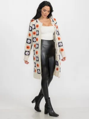 WOMEN'S LONG SLEEVES BUTTON CLOSURE KNIT FLORAL CARDIGAN