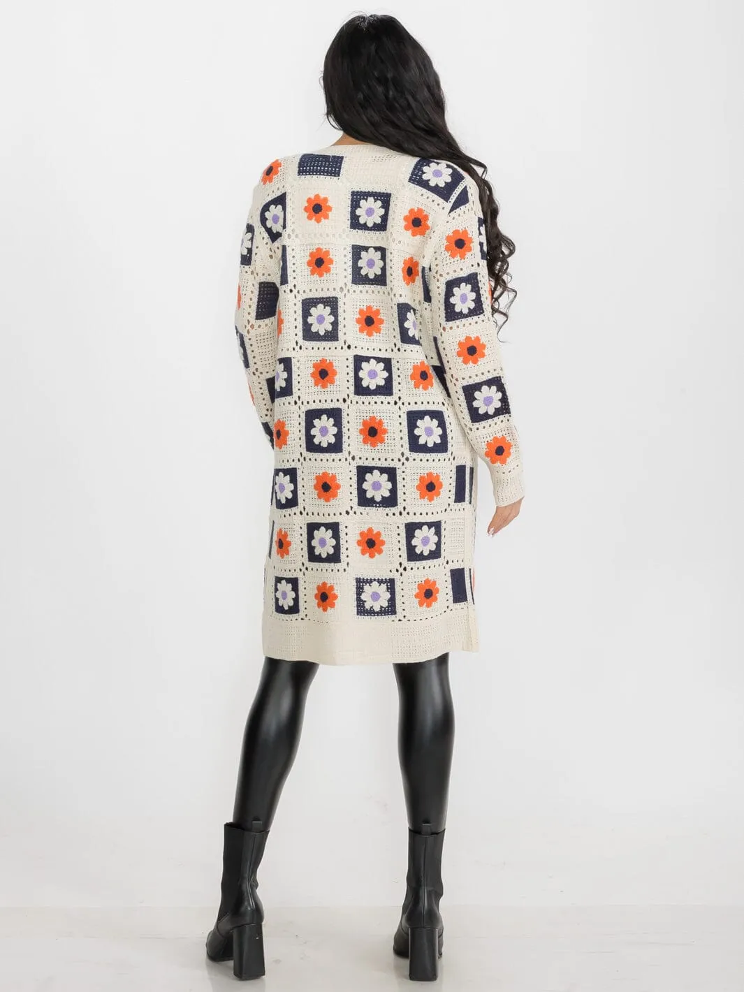 WOMEN'S LONG SLEEVES BUTTON CLOSURE KNIT FLORAL CARDIGAN