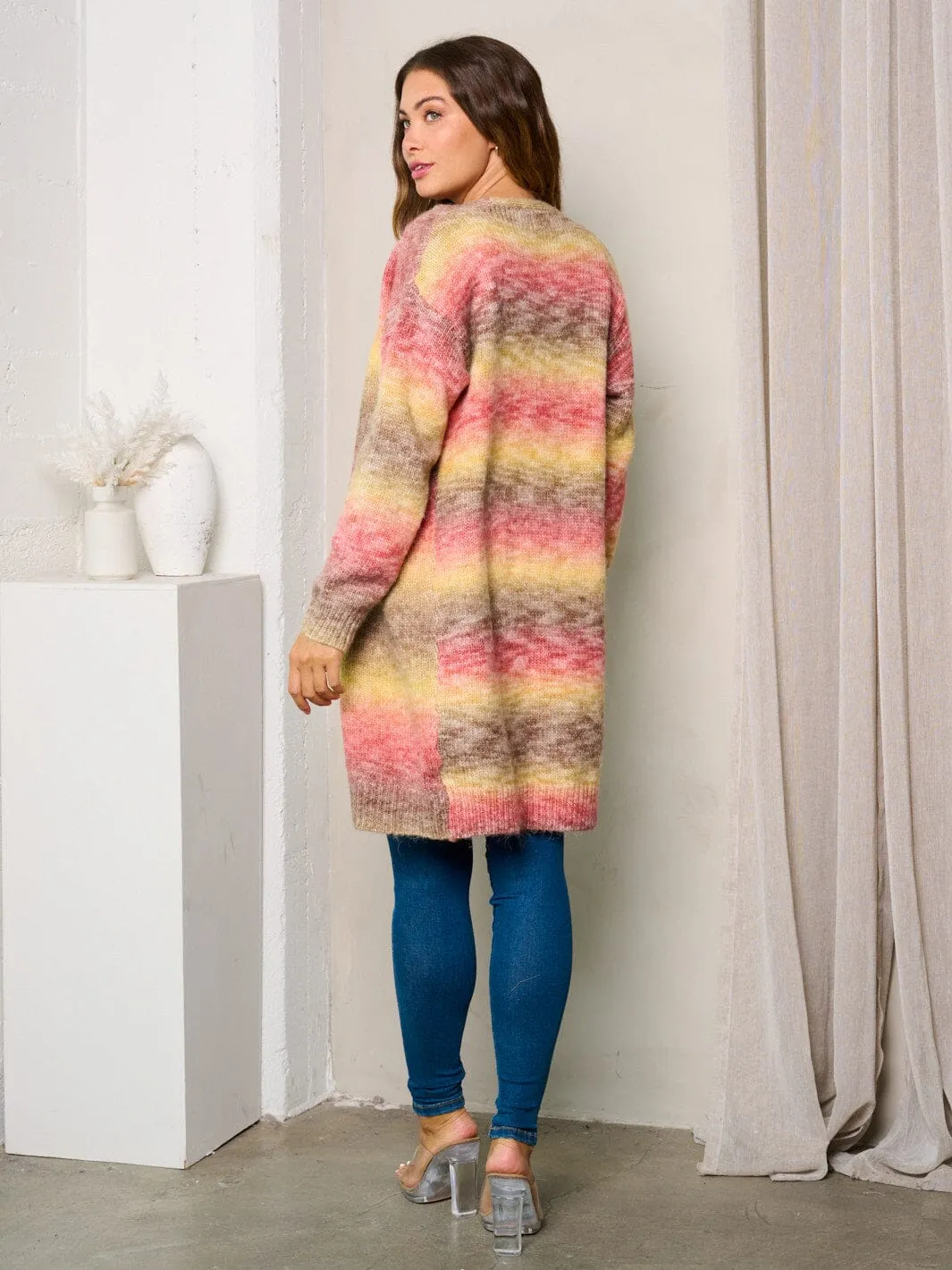 WOMEN'S LONG SLEEVES MULTI COLOR OPEN FRONT CARDIGAN