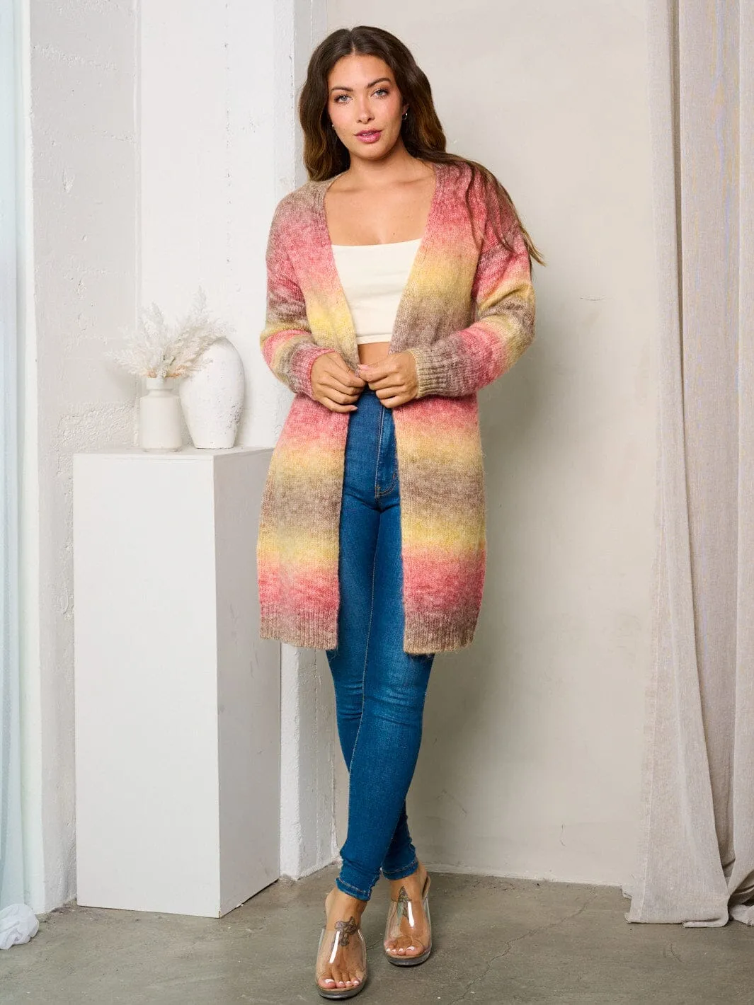 WOMEN'S LONG SLEEVES MULTI COLOR OPEN FRONT CARDIGAN