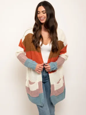 WOMEN'S MULTI STRIPE LONG CARDIGAN