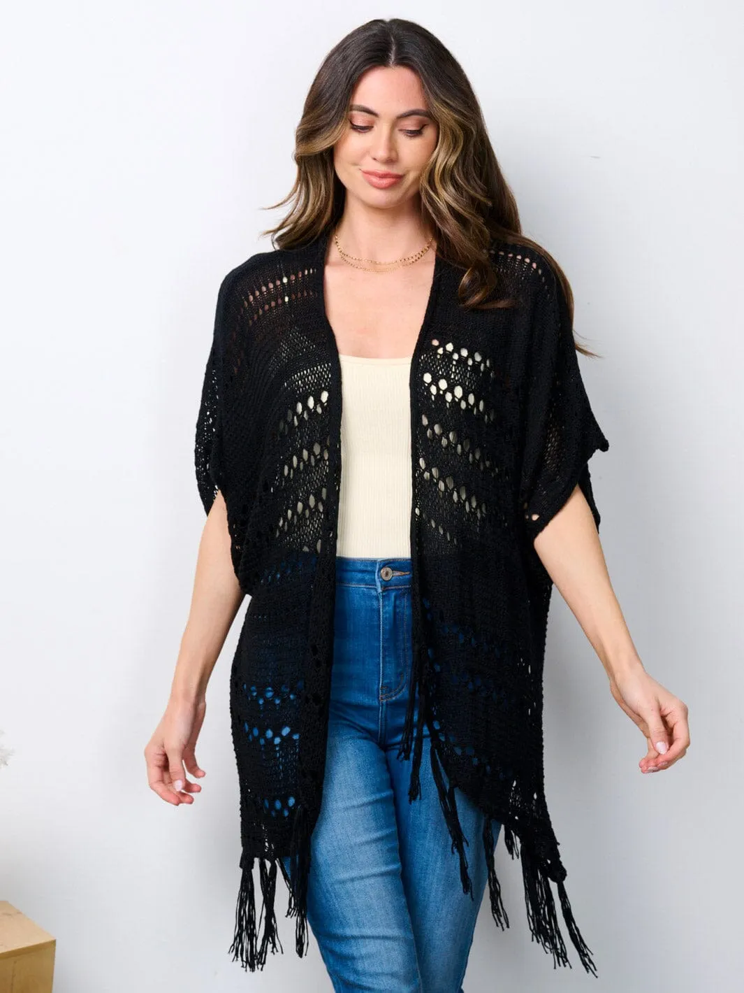 WOMEN'S SHORT SLEEVE OPEN FRONT KNIT CARDIGAN
