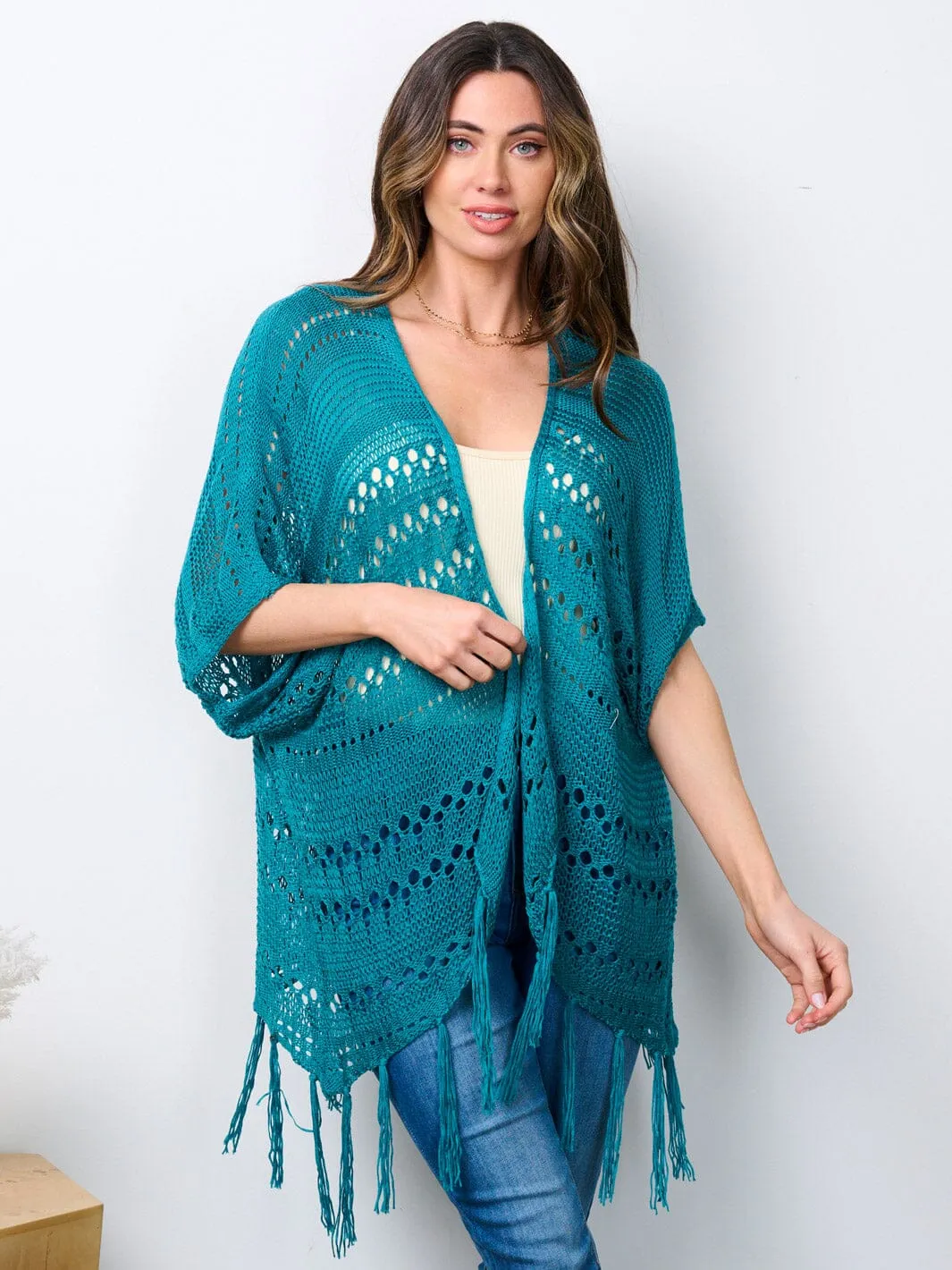 WOMEN'S SHORT SLEEVE OPEN FRONT KNIT CARDIGAN