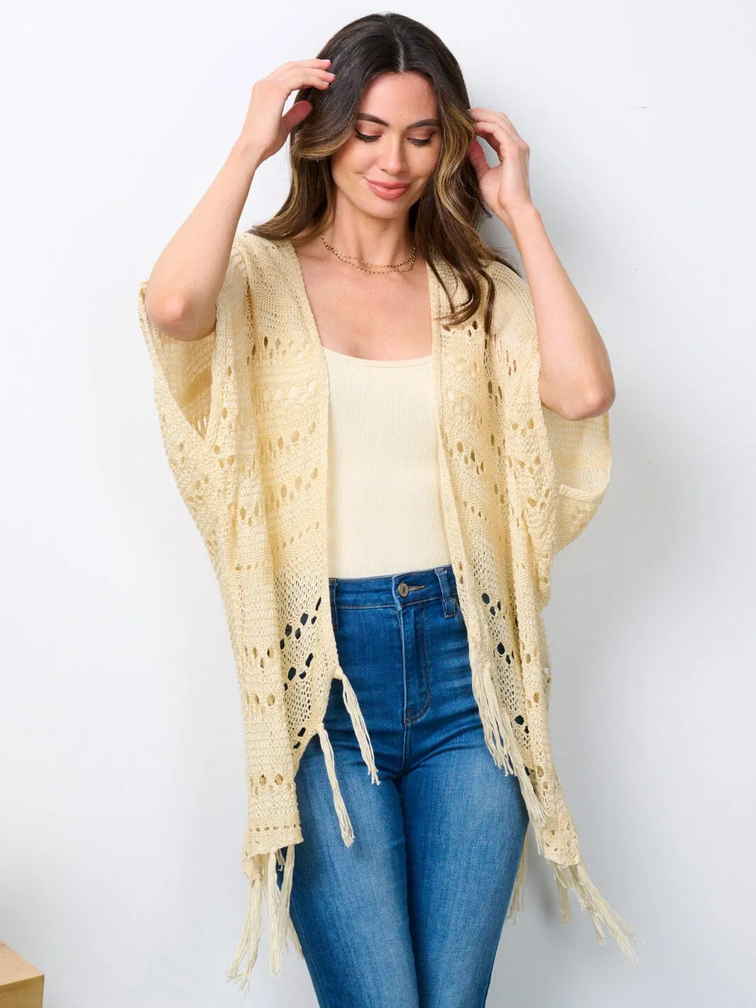 WOMEN'S SHORT SLEEVE OPEN FRONT KNIT CARDIGAN