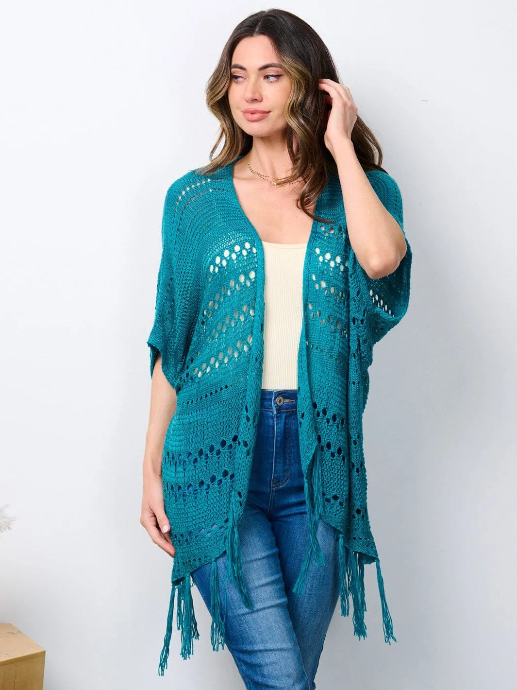 WOMEN'S SHORT SLEEVE OPEN FRONT KNIT CARDIGAN