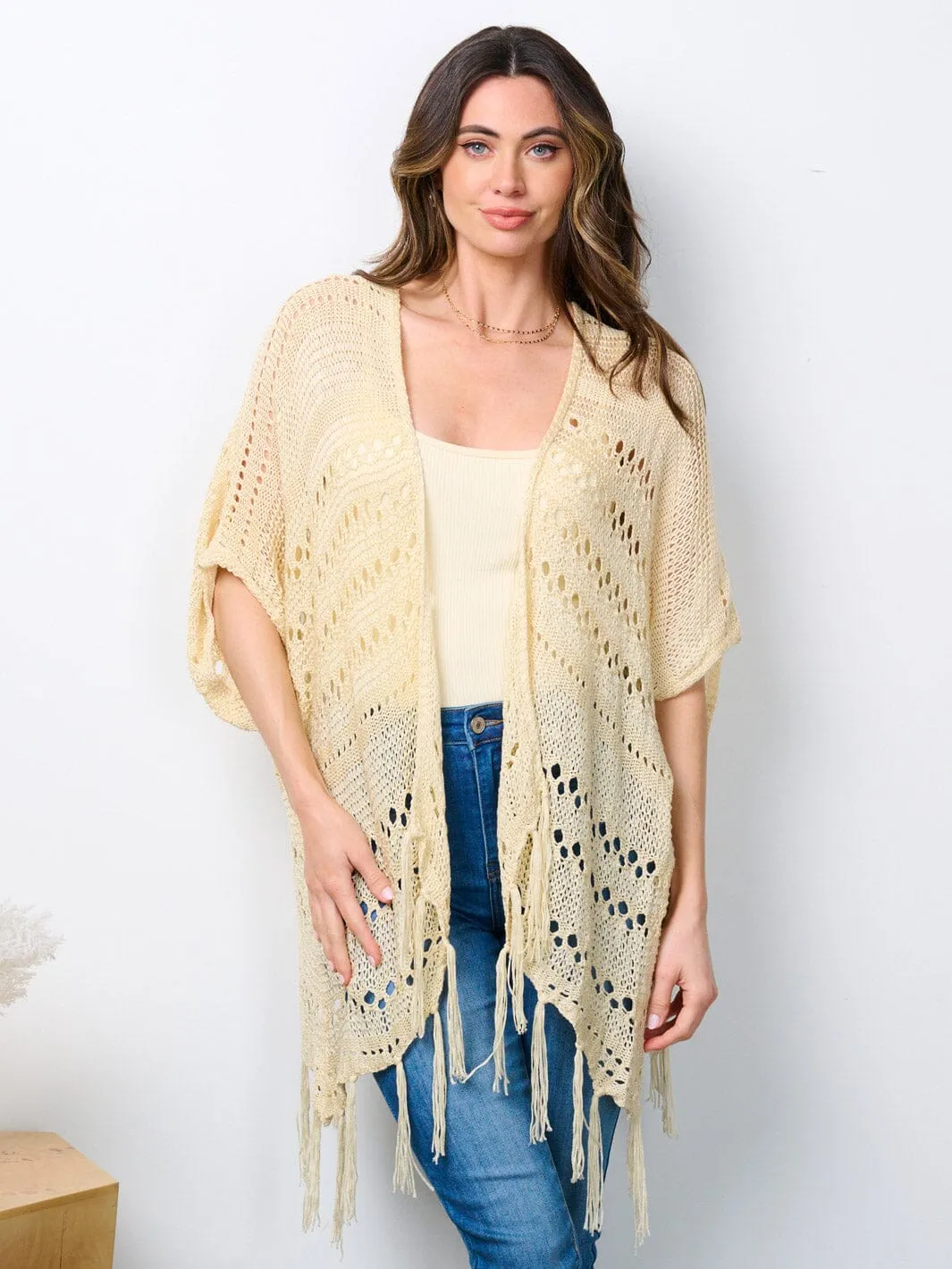 WOMEN'S SHORT SLEEVE OPEN FRONT KNIT CARDIGAN