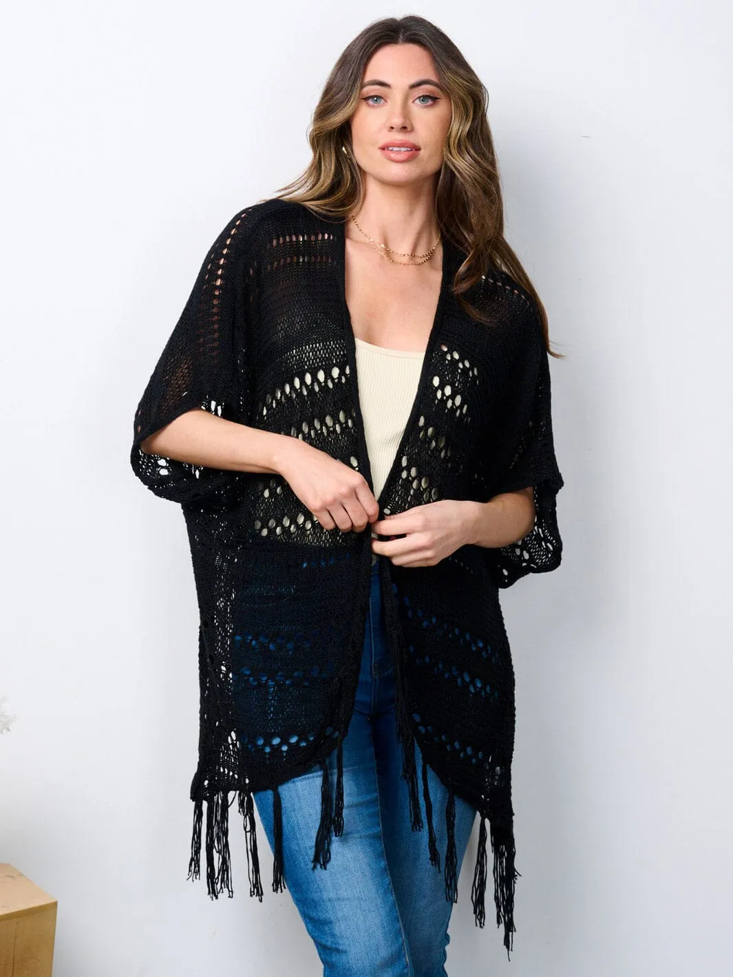 WOMEN'S SHORT SLEEVE OPEN FRONT KNIT CARDIGAN