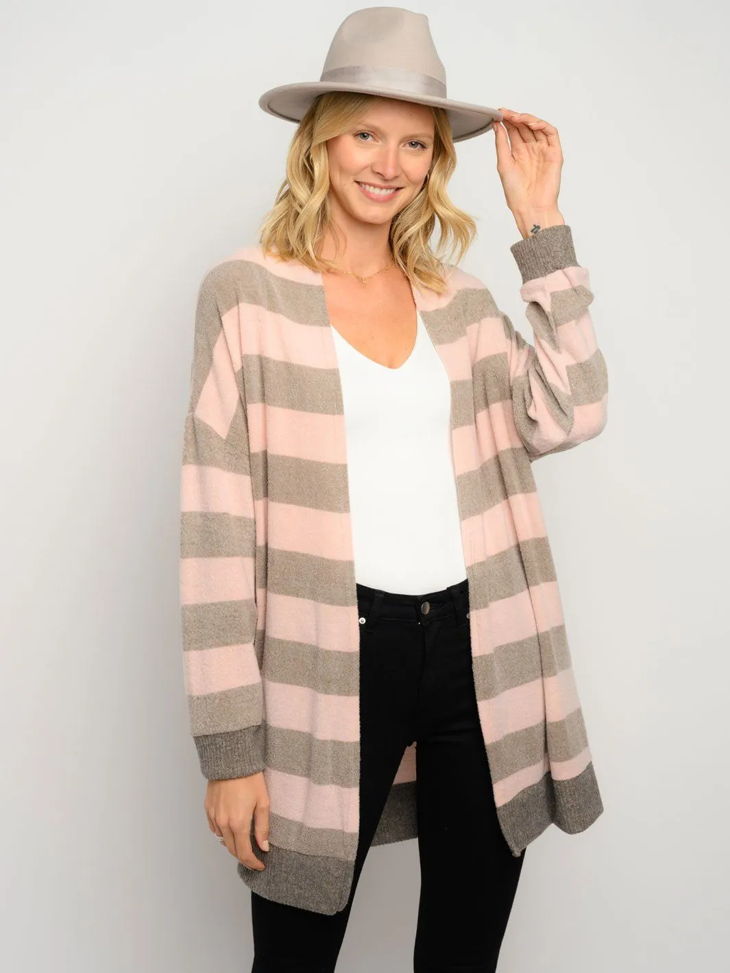 WOMEN'S STRIPES LONG SLEEVE CARDIGAN