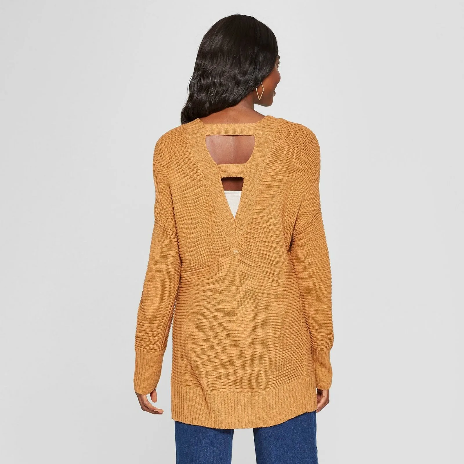 Xhilaration Women's Long Sleeve V-Back Cardigan Squash Yellow XXL