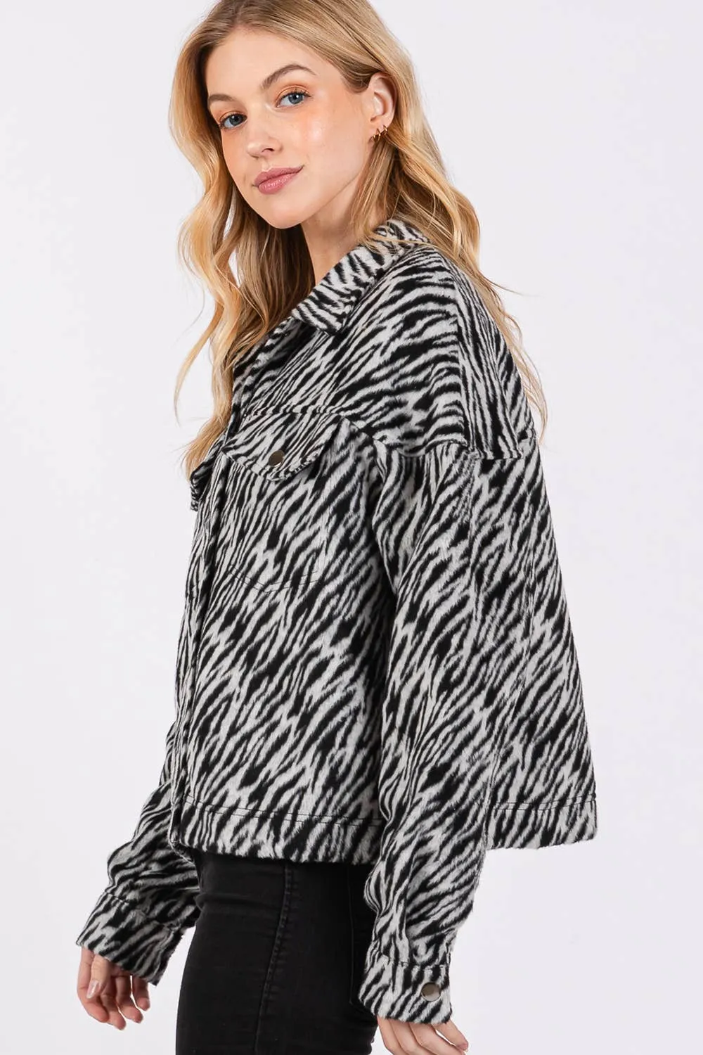 Zebra Print Sage   Fig Jacket: Black Grey