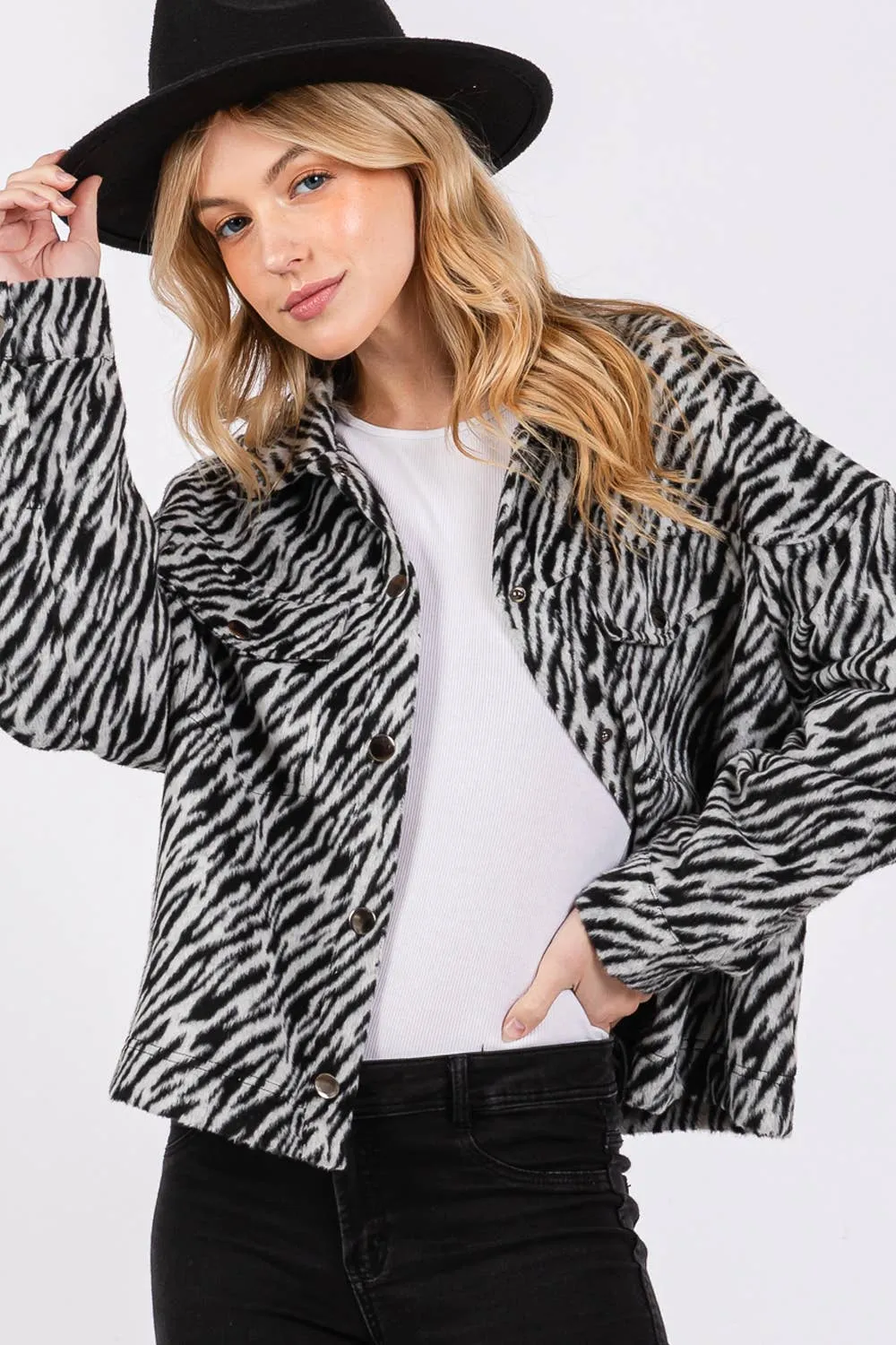 Zebra Print Sage   Fig Jacket: Black Grey