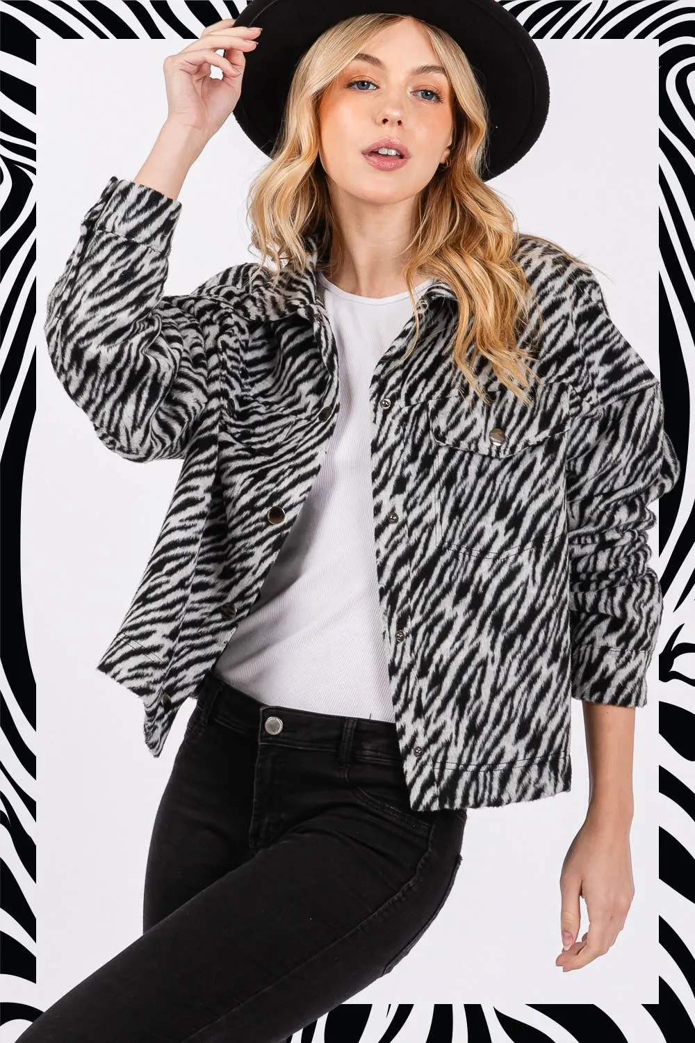 Zebra Print Sage   Fig Jacket: Black Grey