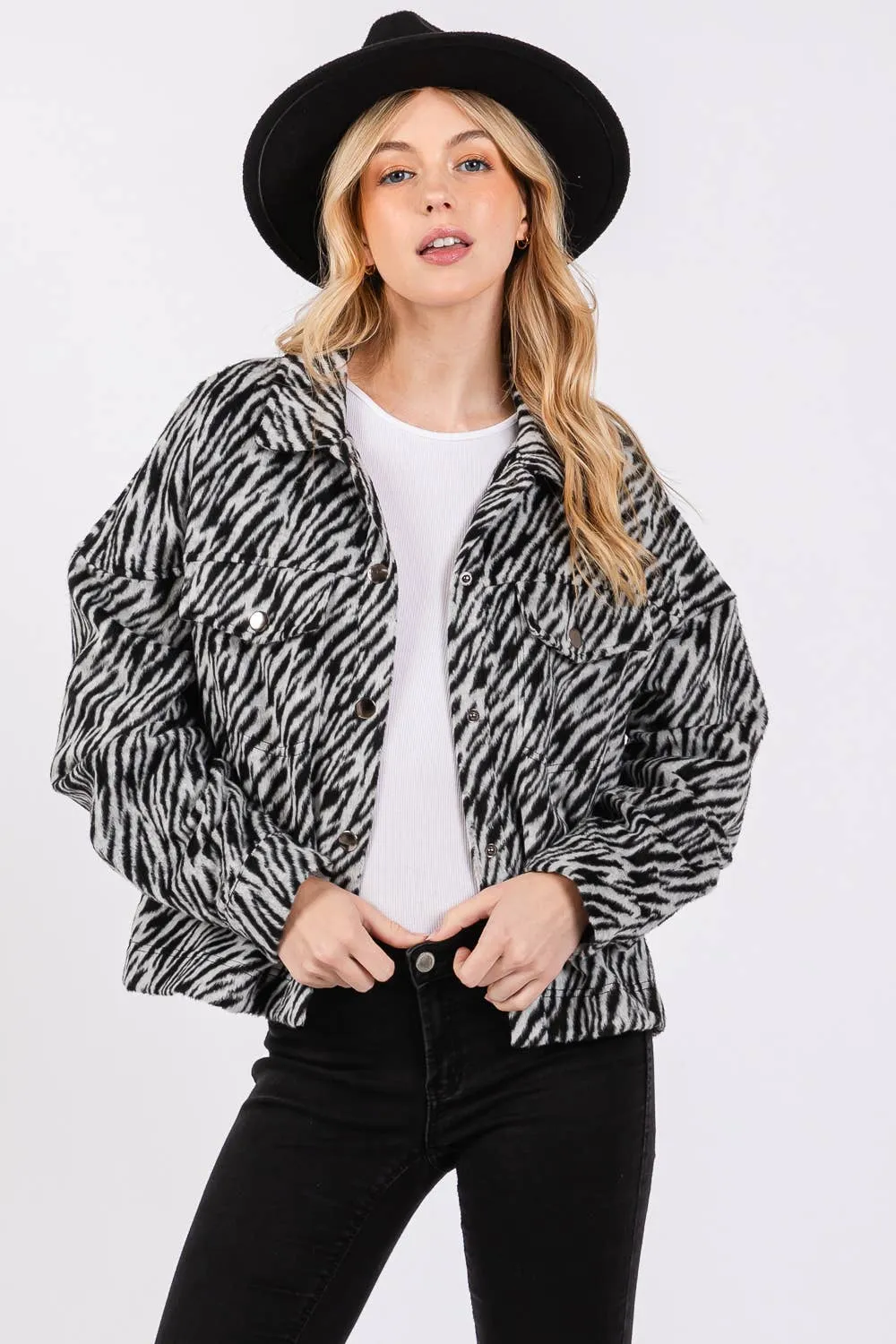 Zebra Print Sage   Fig Jacket: Black Grey