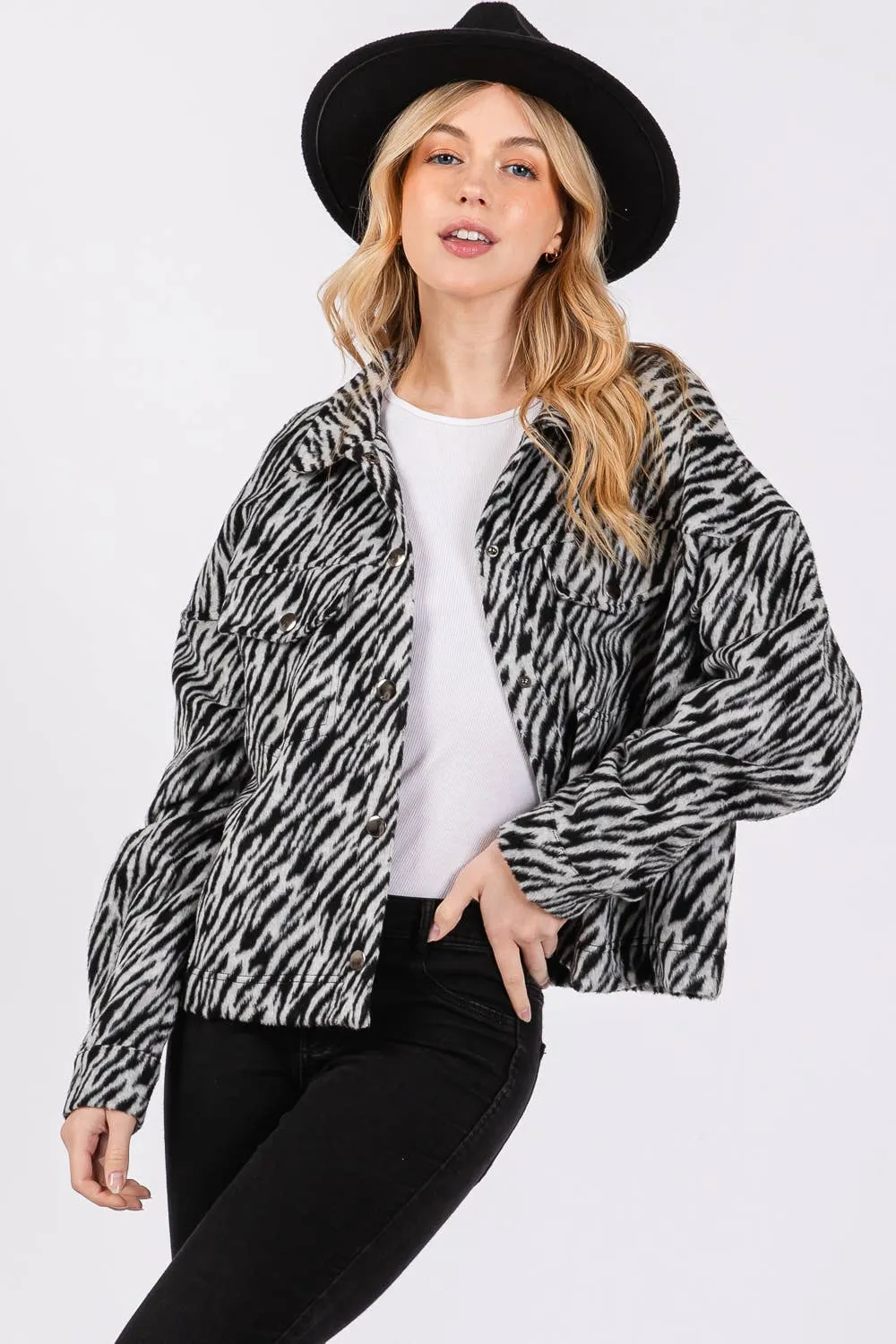 Zebra Print Sage   Fig Jacket: Black Grey