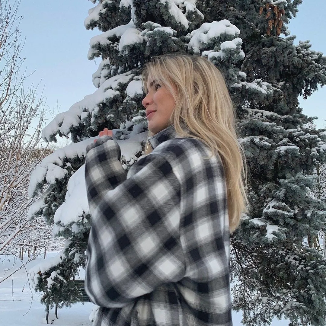 Zipper Stand Collar Geometry Plaid Elastic Sleeves Outerwear