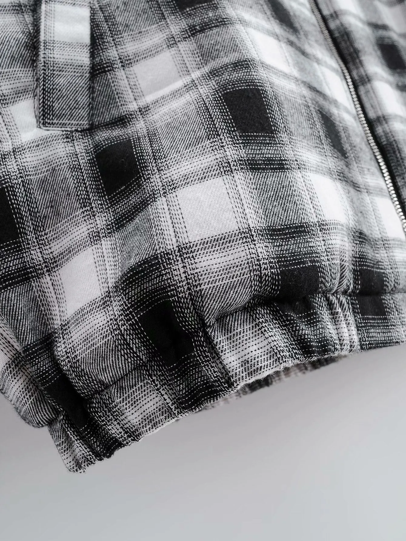 Zipper Stand Collar Geometry Plaid Elastic Sleeves Outerwear