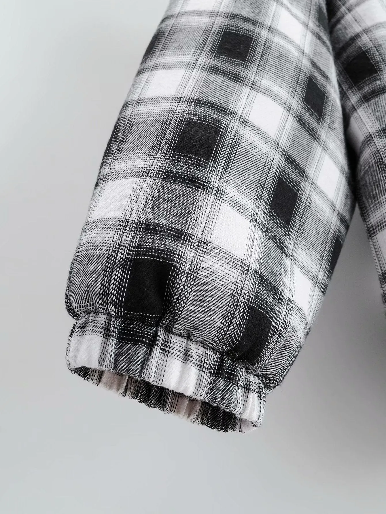 Zipper Stand Collar Geometry Plaid Elastic Sleeves Outerwear
